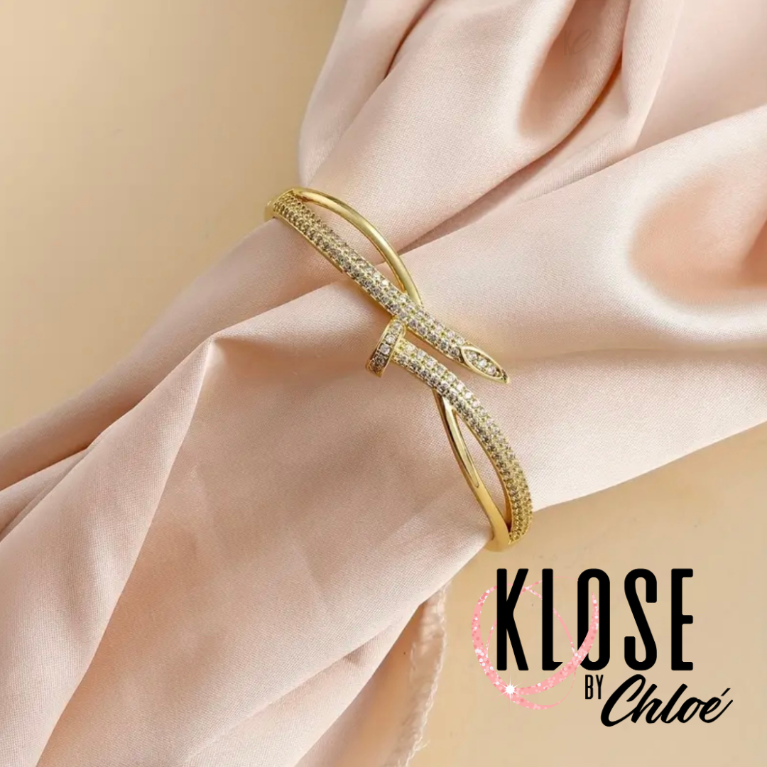 LISA Diamond Cross-Over Open Clasp Bangle