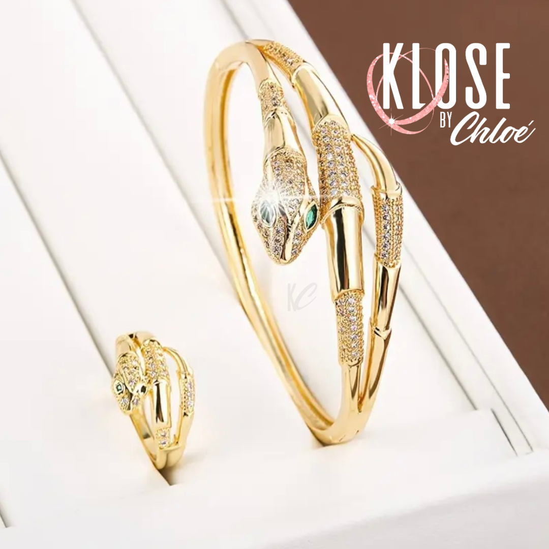 GABRIEL Green Eyed Serpent Bangle + Ring