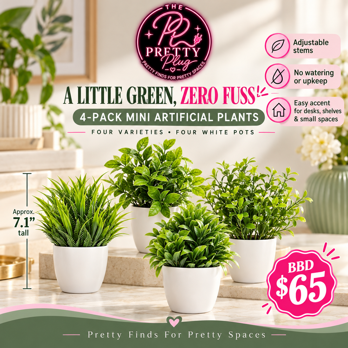 4-Pack Mini Artificial Potted Plants